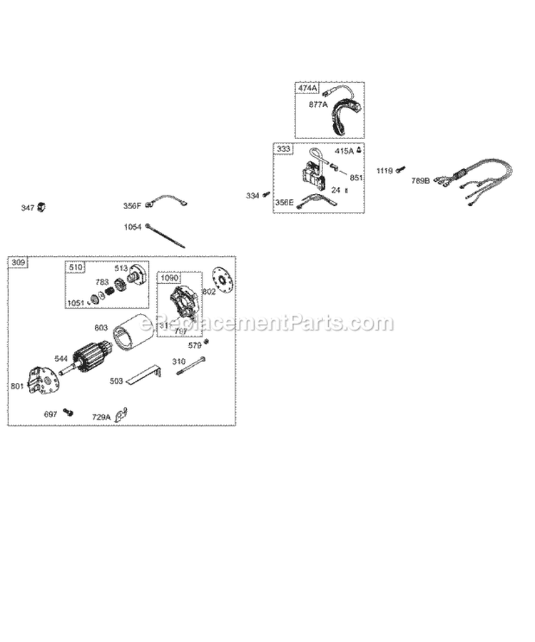 Alternator Electric Starter Gear Reducer Diagram and Parts List for 257412-0100-E1  Briggs and Stratton Engine